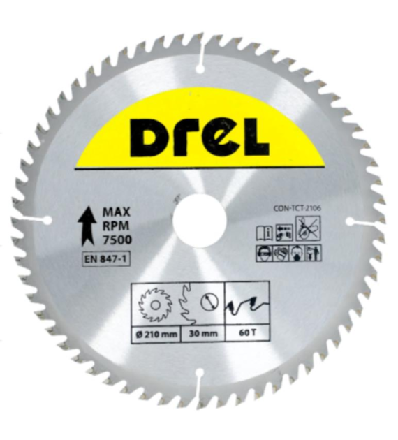 Piła tarczowa DREL CV do drewna ze spiekiem 210 x 30 mm 60T