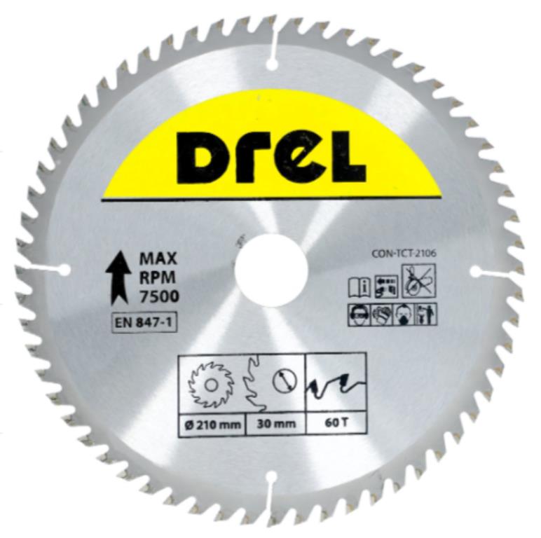 Piła tarczowa DREL CV do drewna ze spiekiem 210 x 30 mm 60T