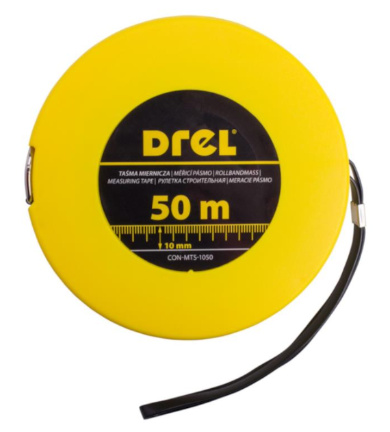 Taśma miernicza stalowa 50 m, 10 mm DREL