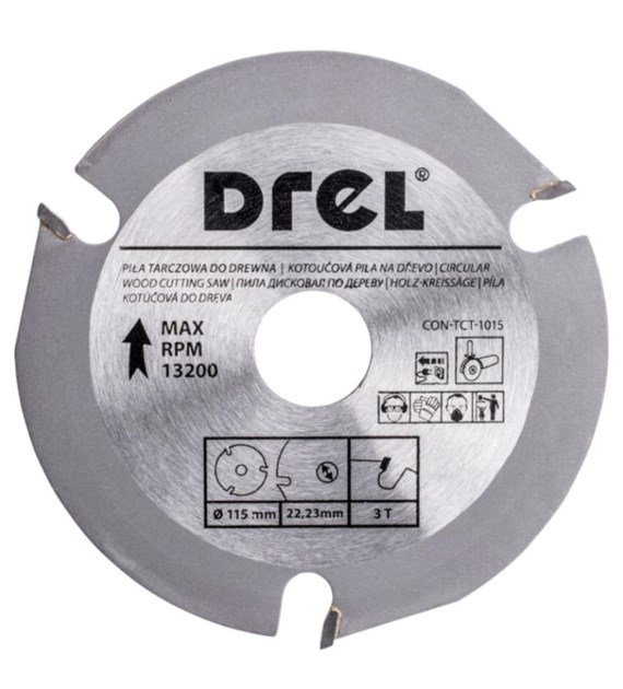 Piła tarczowa DREL CV do drewna ze spiekiem 115 x 22,2 mm 3T