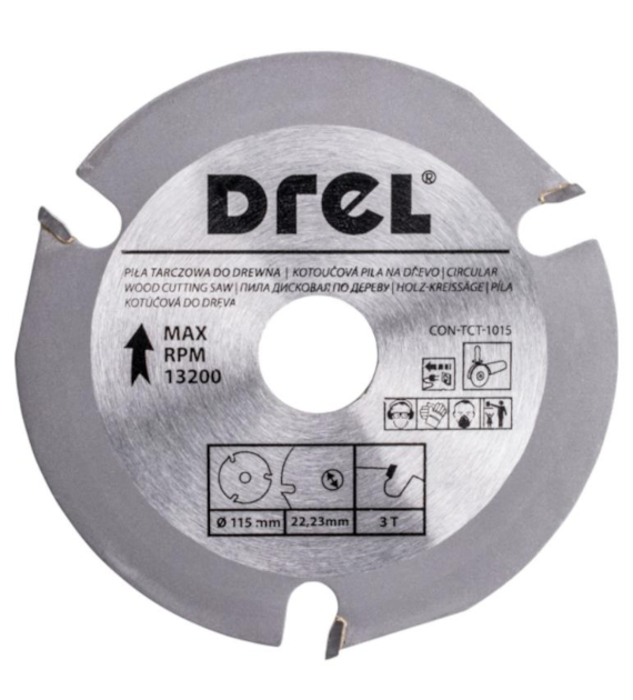 Piła tarczowa DREL CV do drewna ze spiekiem 115 x 22,2 mm 3T