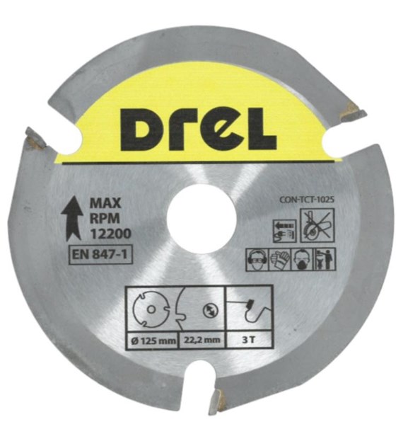 Piła tarczowa DREL CV do drewna ze spiekiem 125 x 22,2 mm 3T