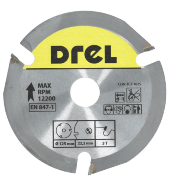 Piła tarczowa DREL CV do drewna ze spiekiem 125 x 22,2 mm 3T