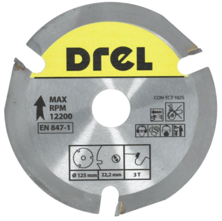 Piła tarczowa DREL CV do drewna ze spiekiem 125 x 22,2 mm 3T