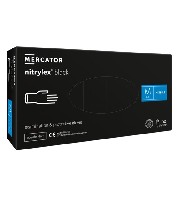 Rękawice NITRYLEX CLASSIC Czarne bezpudrowe rozm. M, 100szt