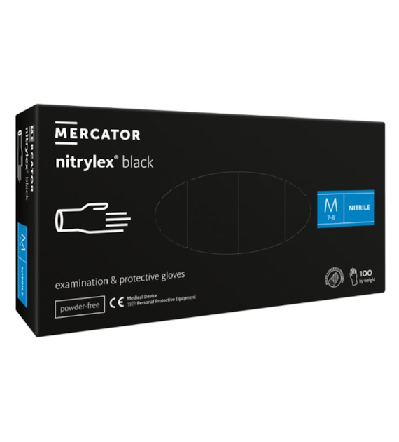 Rękawice NITRYLEX CLASSIC Czarne bezpudrowe rozm. M, 100szt