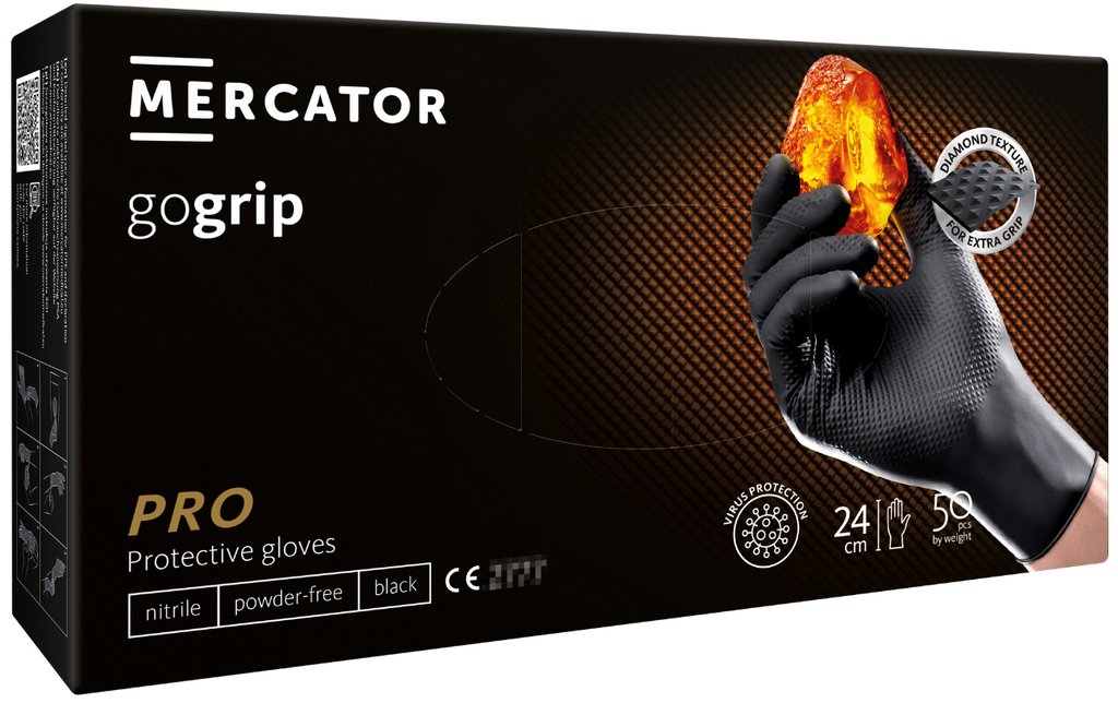 Rękawice GOGRIP-BLACK nitrylowe bezpudrowe rozm. XL, 50szt