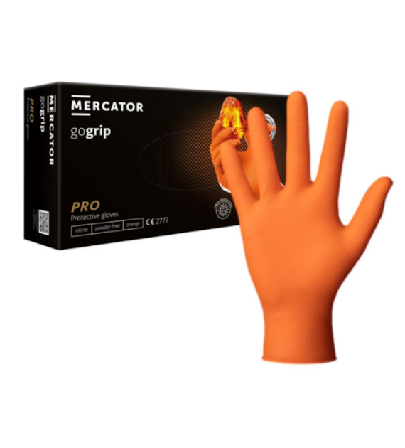 Rękawice GOGRIP-ORANGE nitrylowe bezpudrowe rozm. M, 50szt