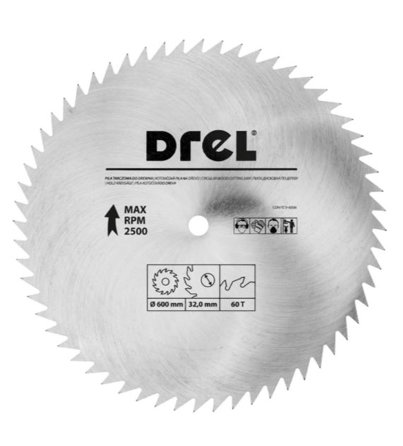 Piła tarczowa DREL CV do drewna 600 x 32 mm 60T