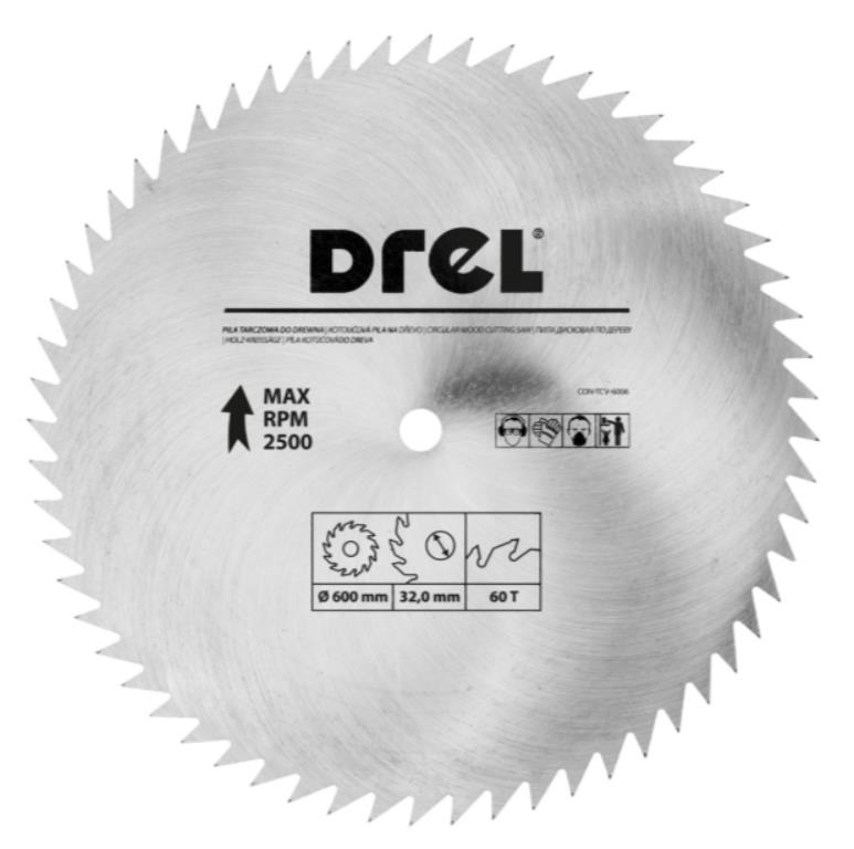 Piła tarczowa DREL CV do drewna 600 x 32 mm 60T