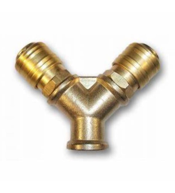 Dwójnik GW 3/8  + 2 szybkozłącza mosiądz