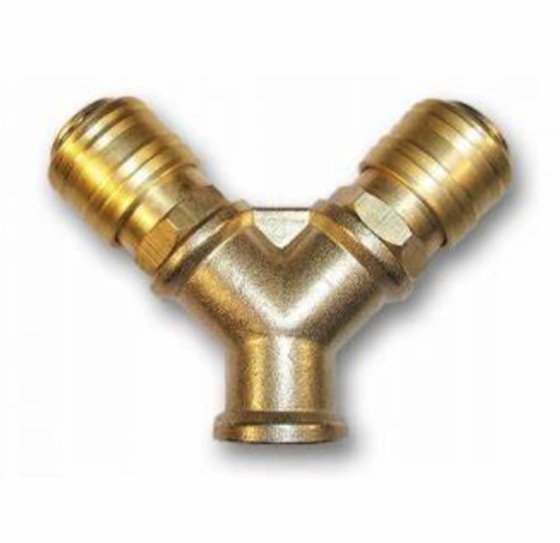 Dwójnik GW 3/8  + 2 szybkozłącza mosiądz