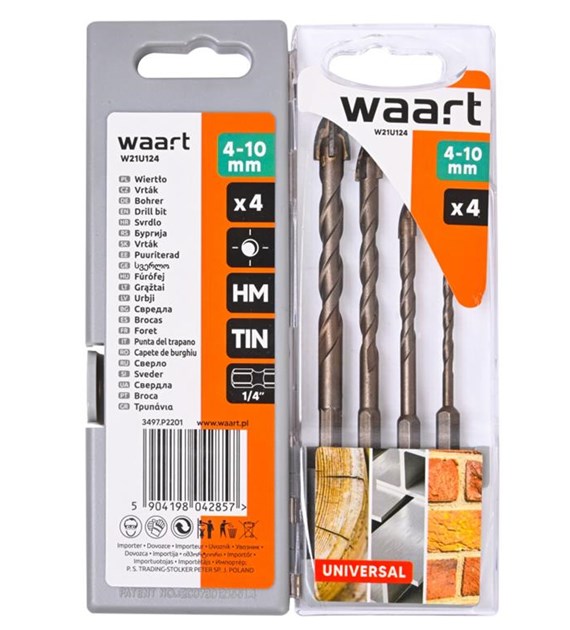 WAART Zestaw wierteł uniwersalnych 4 pcs, uchwyt quick change hex