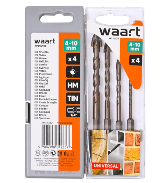 WAART Zestaw wierteł uniwersalnych 4 pcs, uchwyt quick change hex