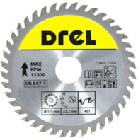 Piła tarczowa DREL CV do drewna ze spiekiem 115 x 22,2 mm 40T
