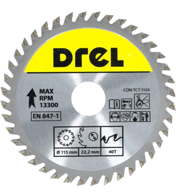 Piła tarczowa DREL CV do drewna ze spiekiem 115 x 22,2 mm 40T