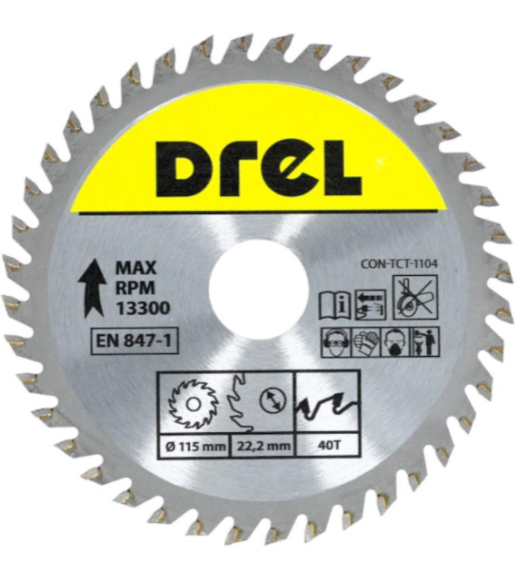 Piła tarczowa DREL CV do drewna ze spiekiem 115 x 22,2 mm 40T