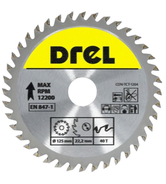 Piła tarczowa DREL CV do drewna ze spiekiem 125 x 22,2 mm 40T