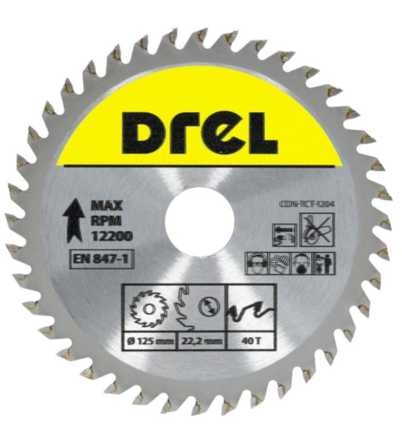 Piła tarczowa DREL CV do drewna ze spiekiem 125 x 22,2 mm 40T