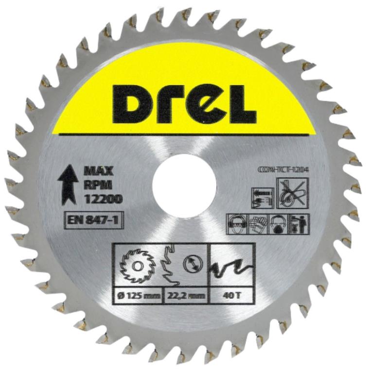 Piła tarczowa DREL CV do drewna ze spiekiem 125 x 22,2 mm 40T