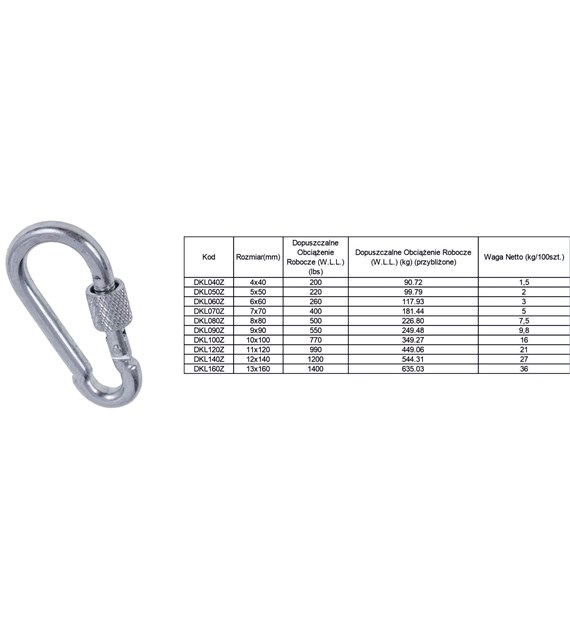 Karabińczyk z zabezpieczeniem fi12 x 140 mm DIAMANTO