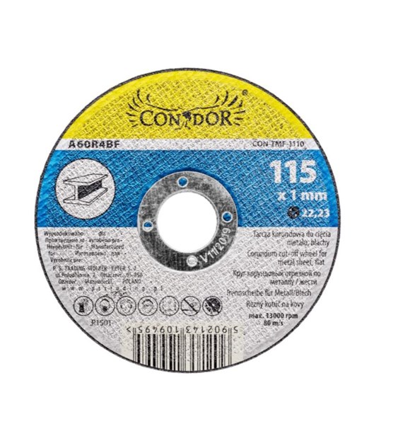 Tarcza korundowa 115 x 1,0 x 22,2 mm, do metalu CONDOR