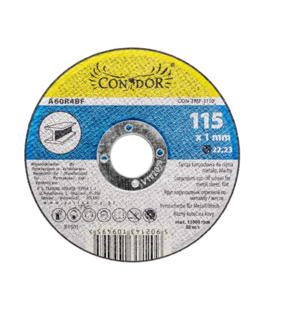 Tarcza korundowa 115 x 1,0 x 22,2 mm, do metalu CONDOR