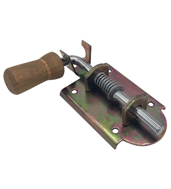 Zasuwka sprężynowa SZEROKA + drewno 100 mm ocynk