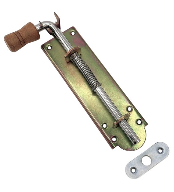 Zasuwka sprężynowa SZEROKA + drewno 200 mm ocynk