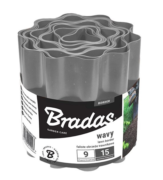 Obrzeże faliste trawnikowe 9m x 15cm, szare