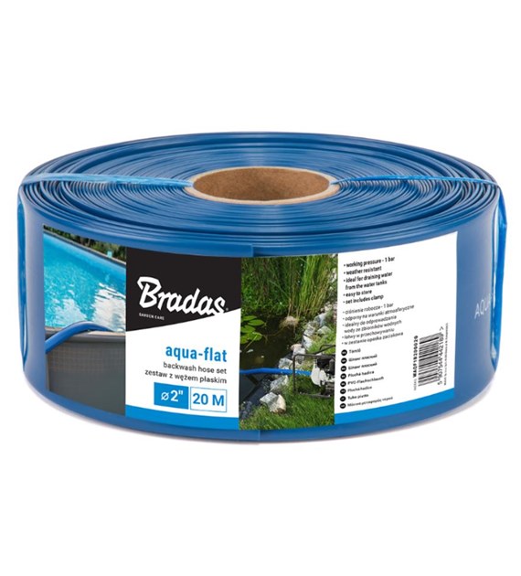Wąż płaski AQUA - FLAT PE/EVA w zestawie z opaską W.P.1 - 2  - 20m