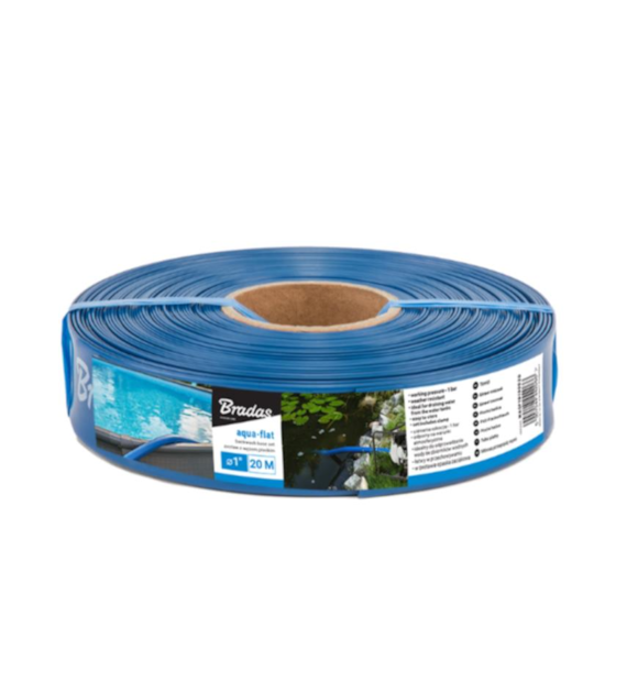 Wąż płaski AQUA - FLAT PE/EVA w zestawie z opaską W.P.1 - 1  - 20m