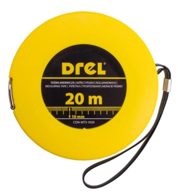 Taśma miernicza stalowa 20 m, 10 mm DREL