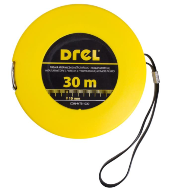 Taśma miernicza stalowa 30 m, 10 mm DREL