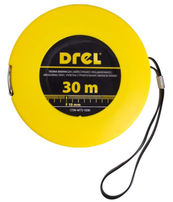 Taśma miernicza stalowa 30 m, 10 mm DREL