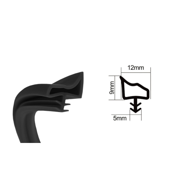 Uszczelka wciskana z rantem pod frez 12x9x5mm czarna 6m DIAMANTO