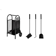 Zestaw kominkowy 3 elementowy + stojak na drewno