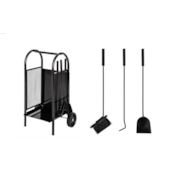 Zestaw kominkowy 3 elementowy + stojak na drewno