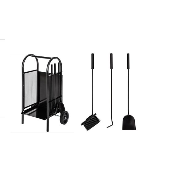 Zestaw kominkowy 3 elementowy + stojak na drewno