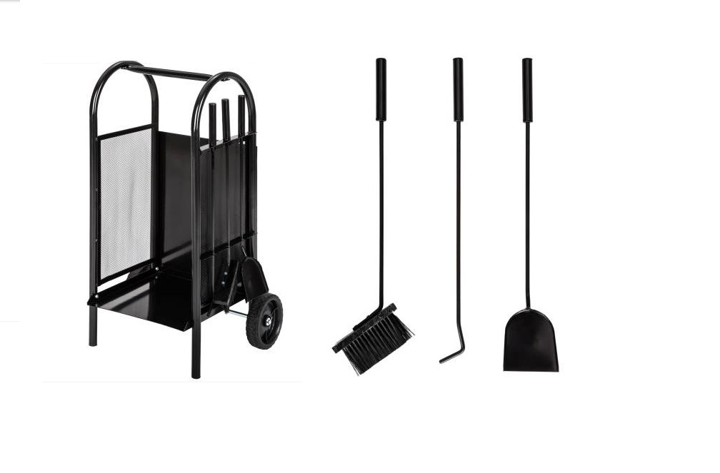 Zestaw kominkowy 3 elementowy + stojak na drewno