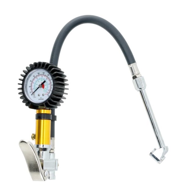 Pistolet do pompowania z manometrem wąż z metalową przedłużką oraz końcówką L - 40cm