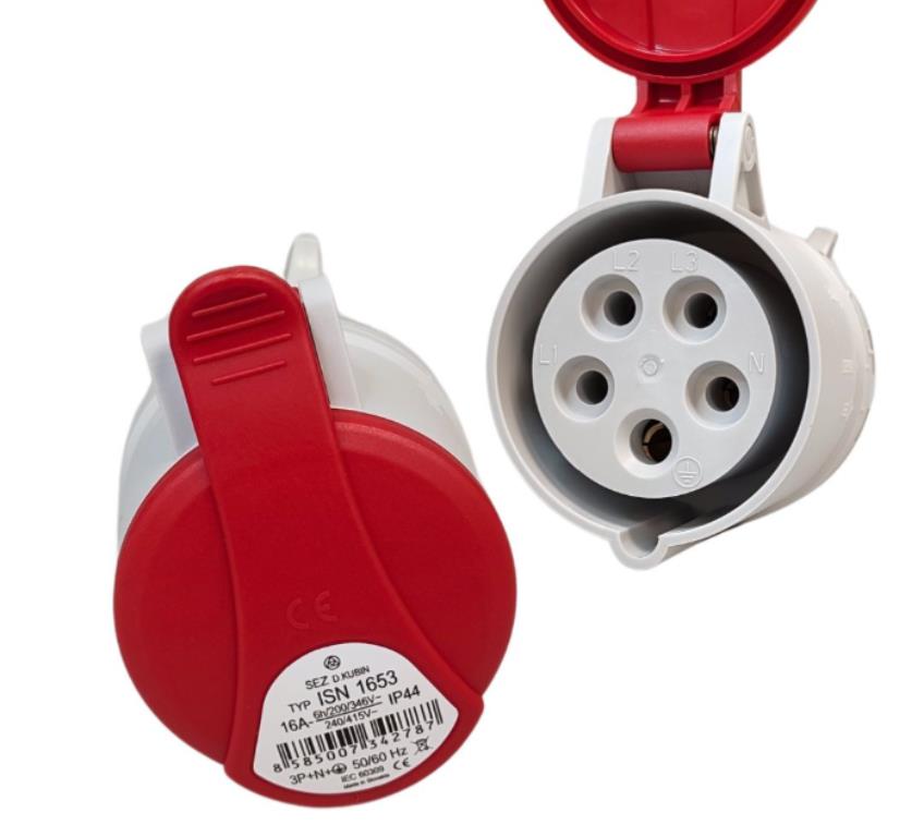 Gniazdo siłowe 16A 4P IP44 z klapką przenośne