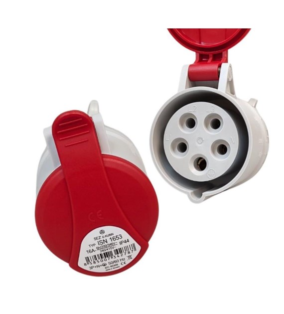 Gniazdo siłowe 16A 5B IP44 z klapką przenośne