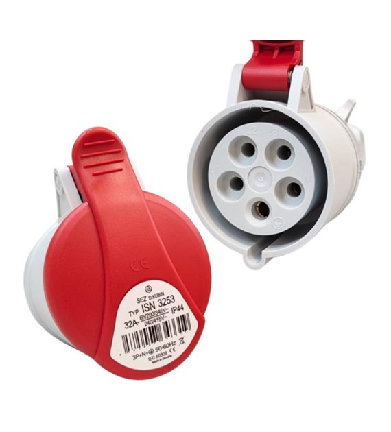 Gniazdo siłowe 32A 5P IP44 z klapką przenośne