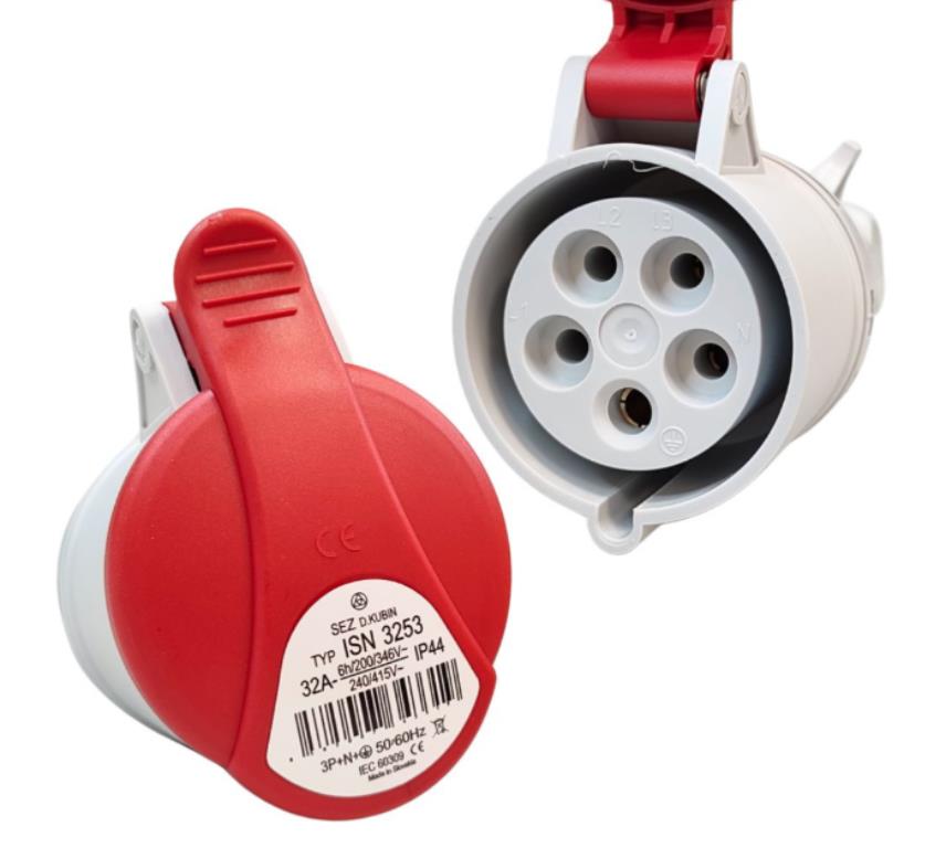 Gniazdo siłowe 32A 5P IP44 z klapką przenośne