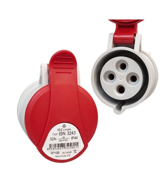 Gniazdo siłowe 32A 4P IP44 z klapką przenośne