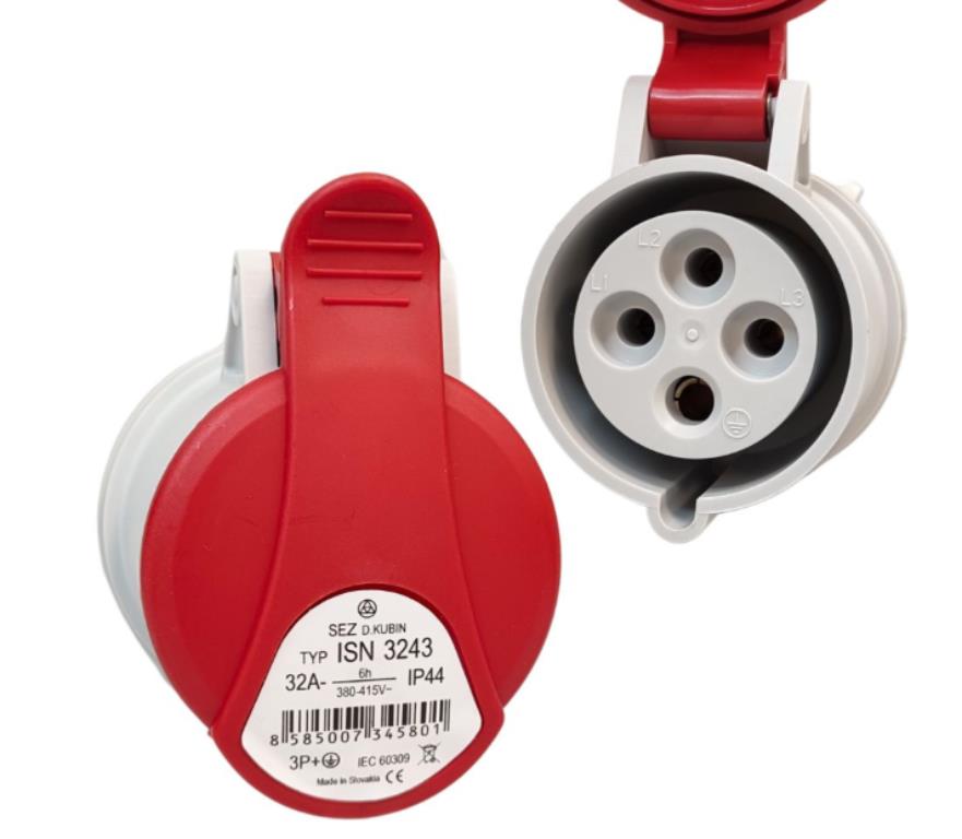 Gniazdo siłowe 32A 4P IP44 z klapką przenośne