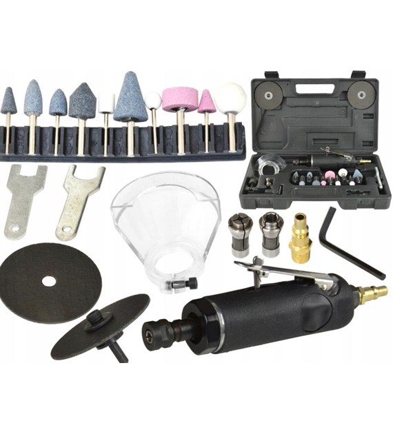 Szlifierka pneumatyczna trzpieniowa 75mm z akcesoriami GEKO