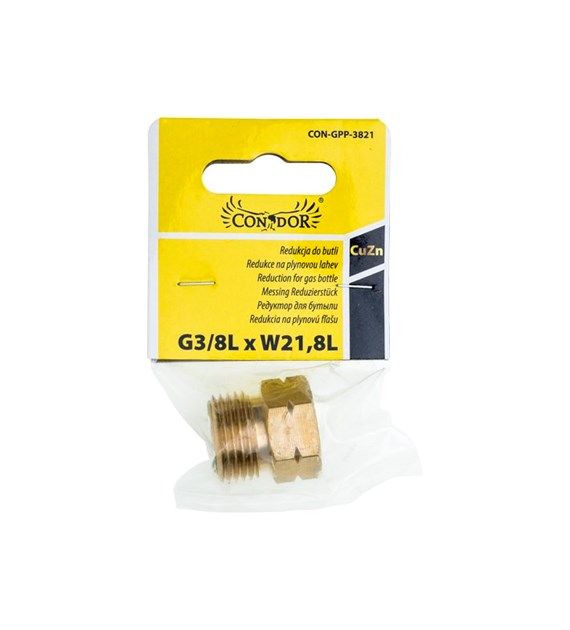 Redukcja do butli turystycznej G3/8L x W21,8L mosiądz