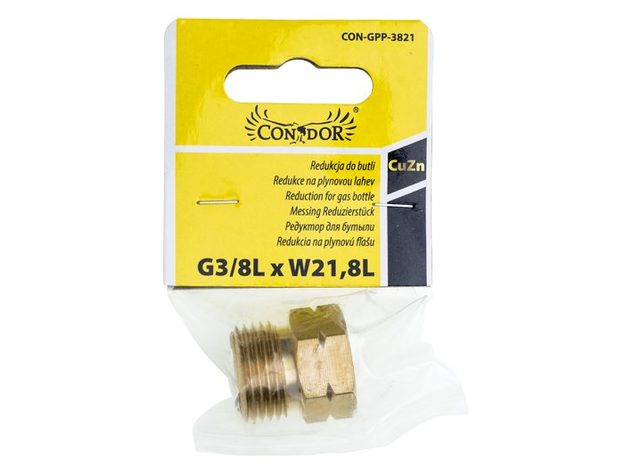 Redukcja do butli turystycznej G3/8L x W21,8L mosiądz